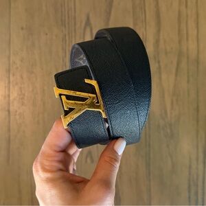 Louis Vuitton Black Belt with Gold Monogram Buckle